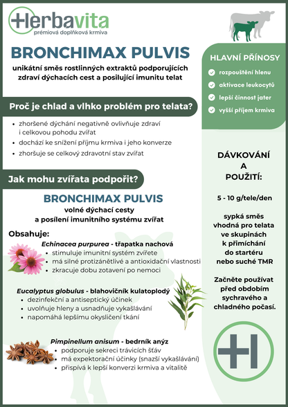 Bronchimax Pulvis - unikátní sypká směs rostlinných extraktů podporujících zdraví dýchacích cest a posilující imunitu telat